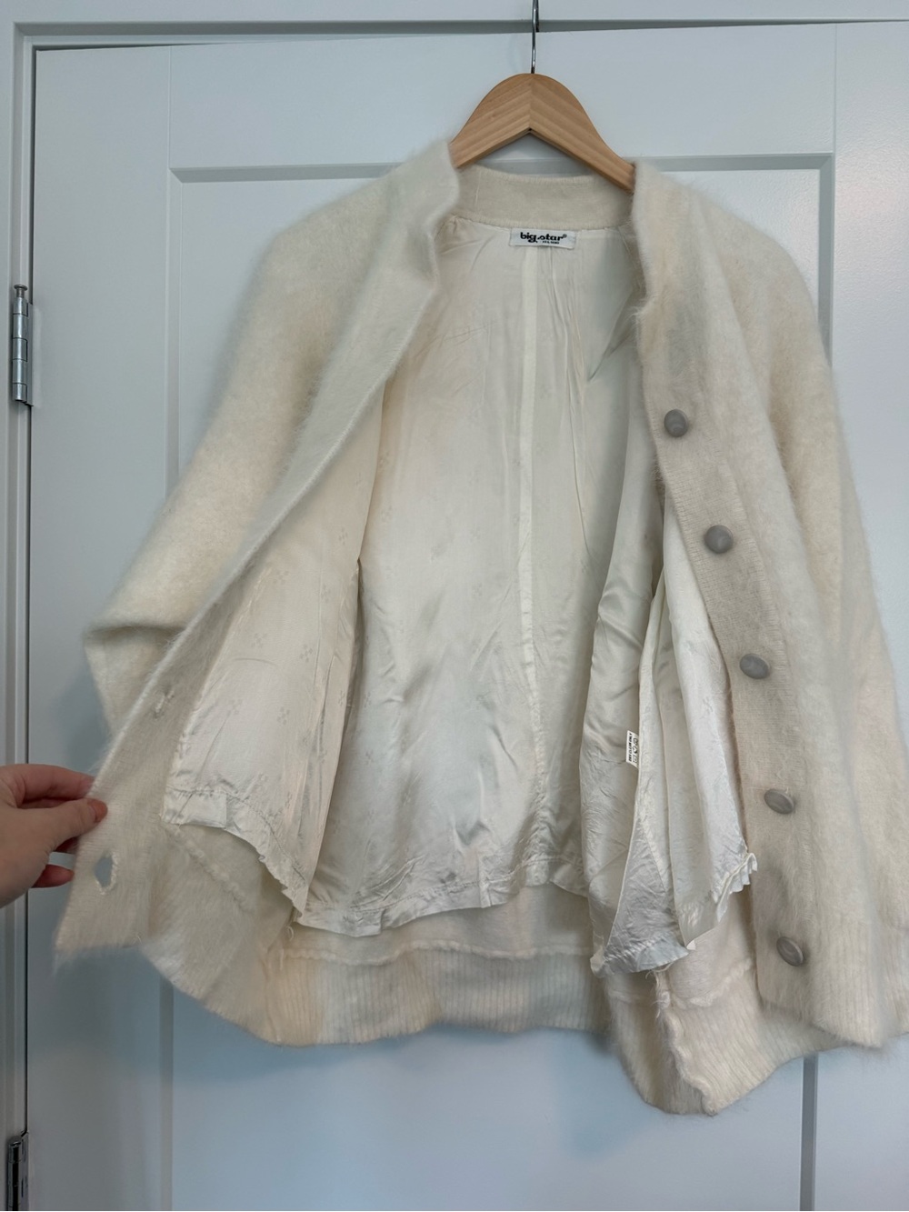 Vintage 80’s Big Star Angora Cream Button-Front Women's Cardigan Lined - M fit - Picture 9 of 15
